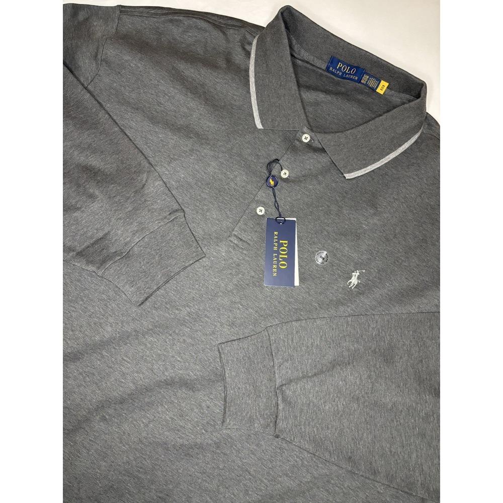 POLO Ralph Lauren Men's Grey Long Sleeve Rugby Style Polo Shirt 5XB NWT $125‎
